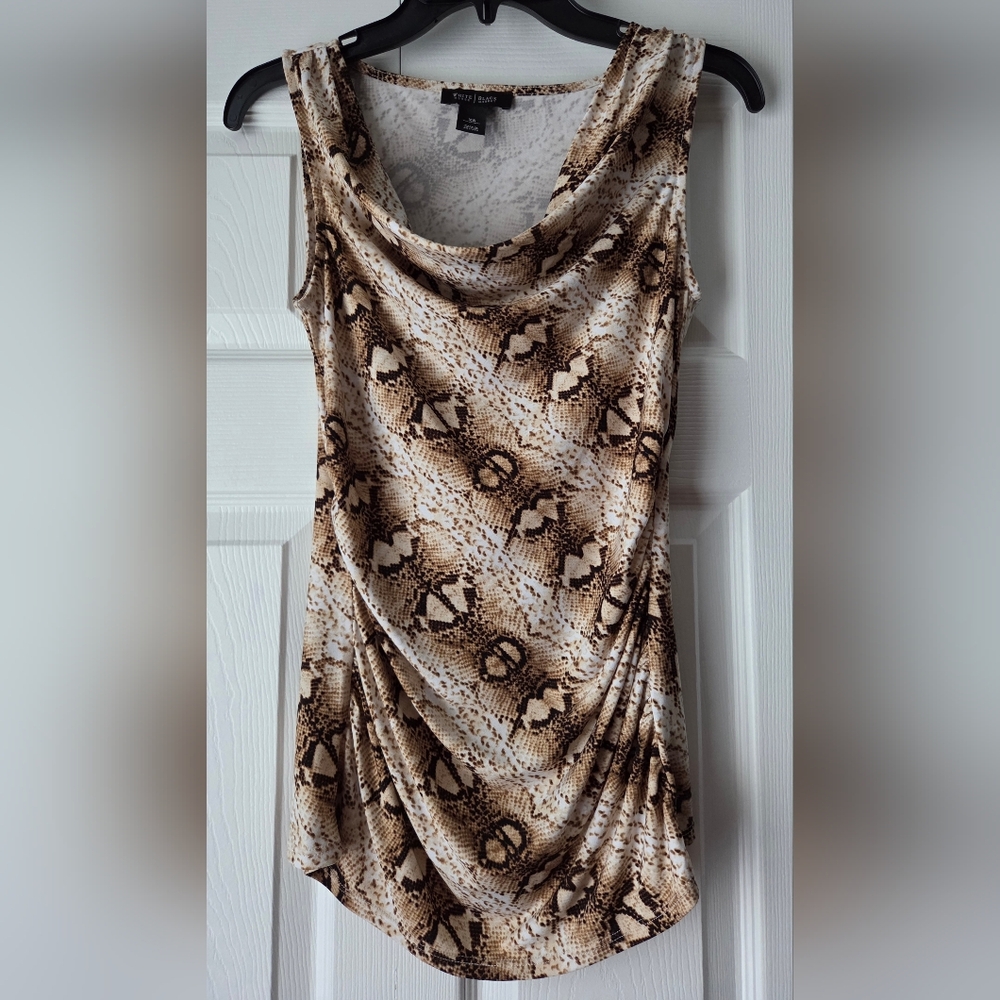 WHBM Brown Snake Print Ruched Blouse Size XS - Picture 2 of 11